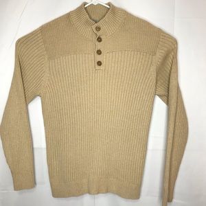 LL Bean L Mens Sweater 1/4 Button Mock Neck Large